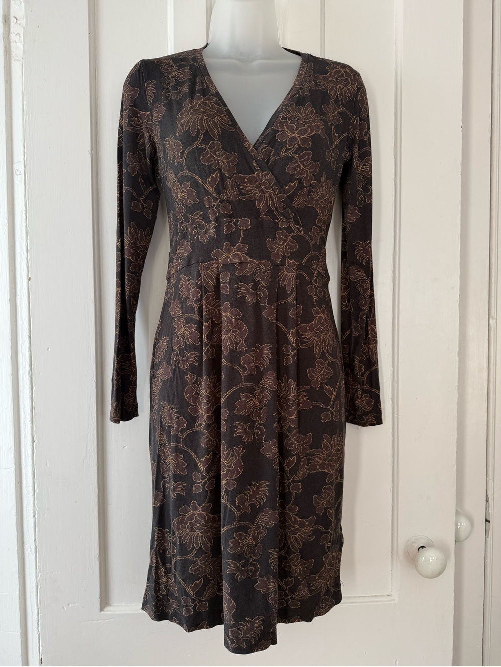 Peruvian Connection Brown Floral Long Sleeve  Dress